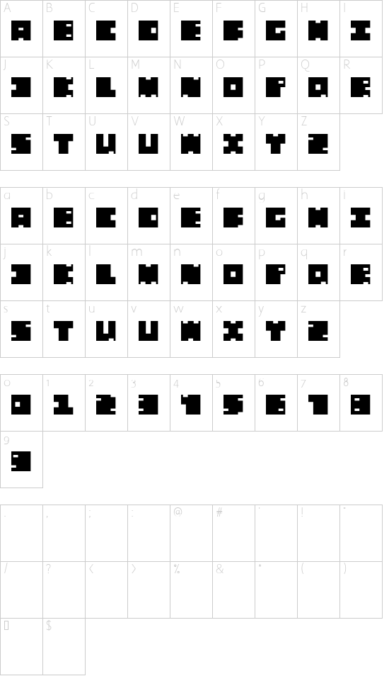 BPchubby font character map