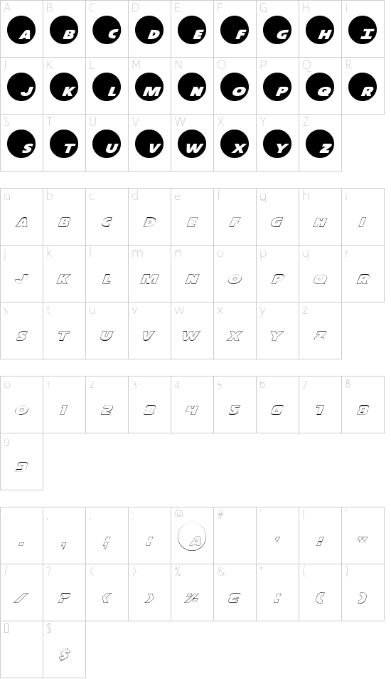 Dot.com Reverse Pro font character map