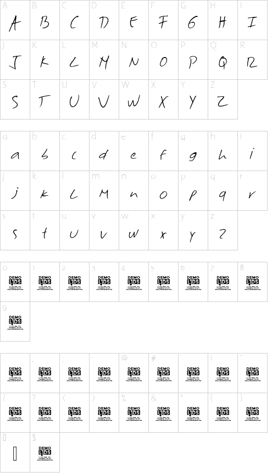 Milak Font font character map