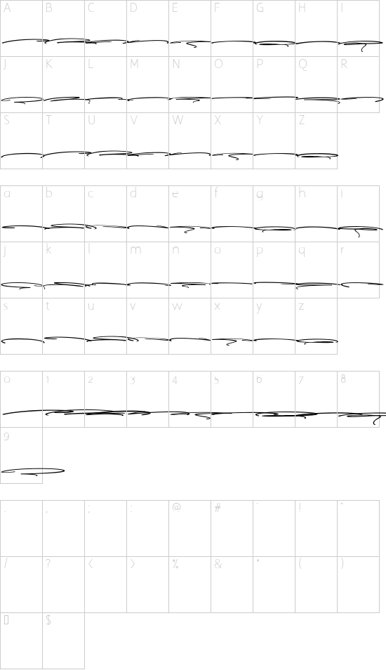 Taylor Hand Swash PERSONAL USE font character map