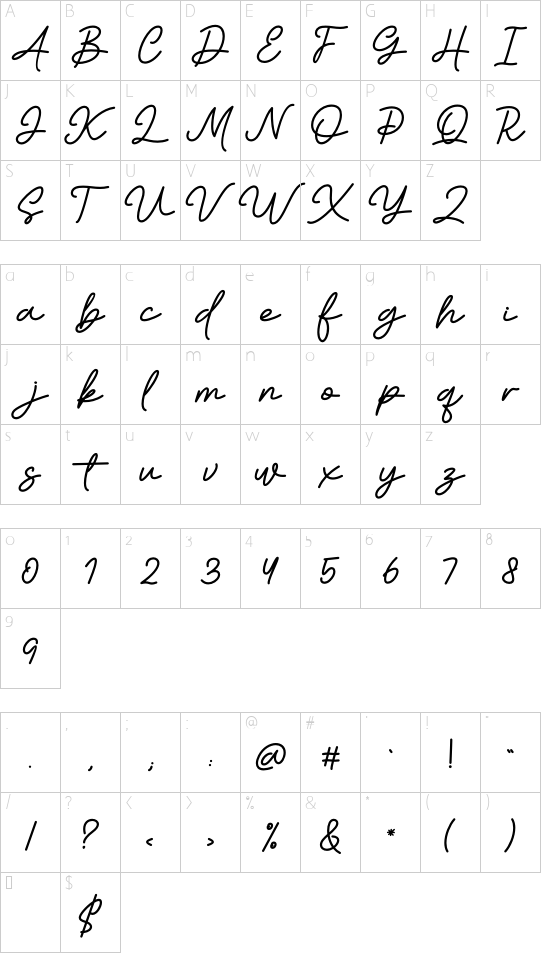 Yardmore font character map