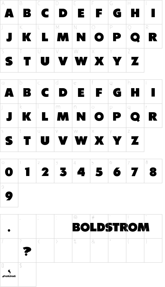 Boldstrom font character map