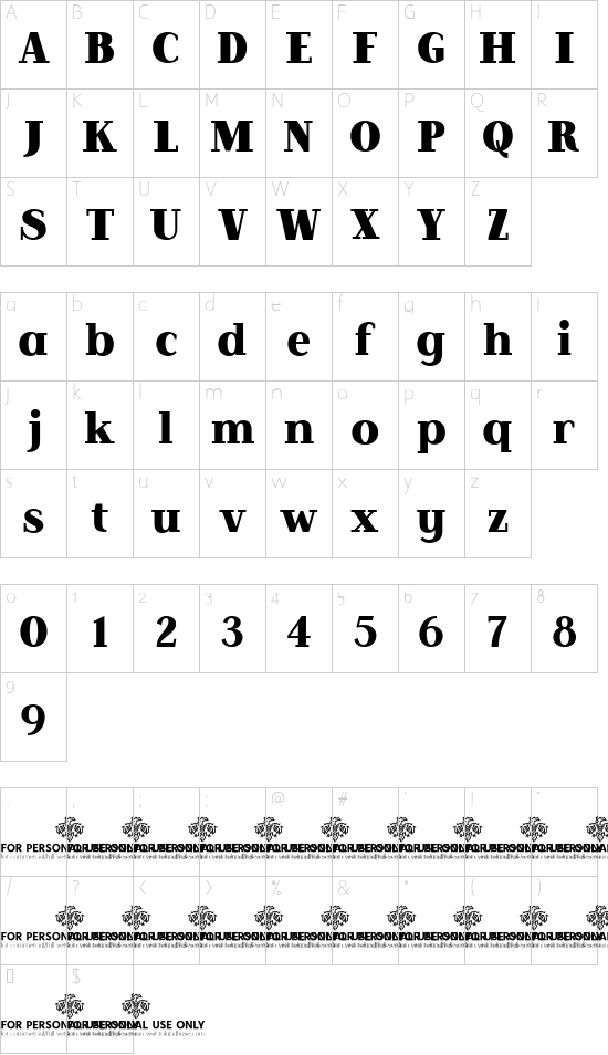 Lilac Block Demo Bold font character map