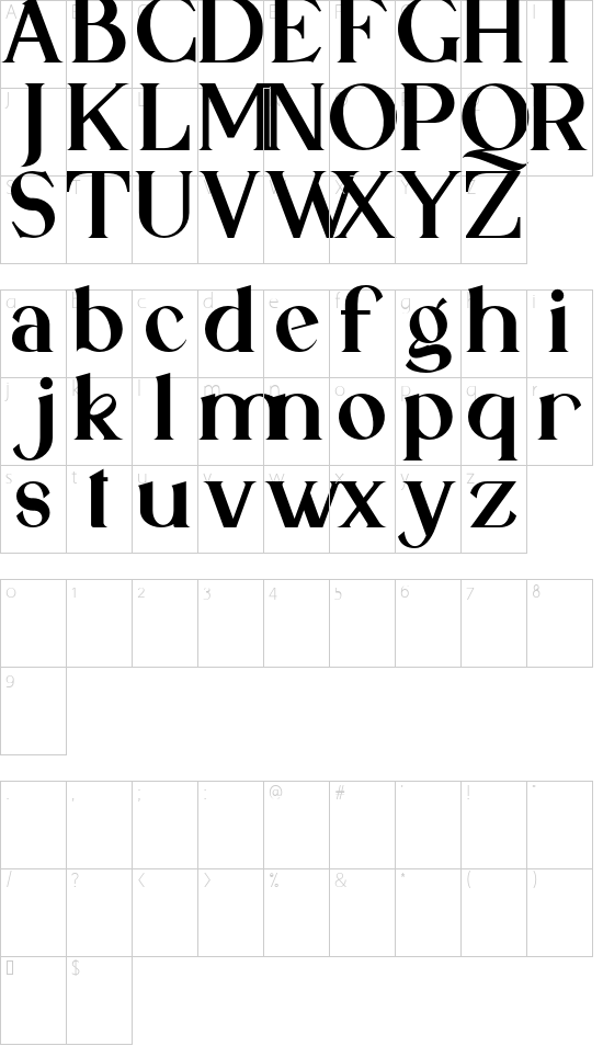 Qaligo Regular font character map
