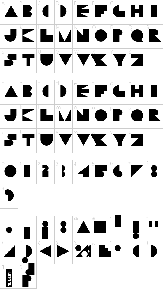 Sentrix Space Regular font character map