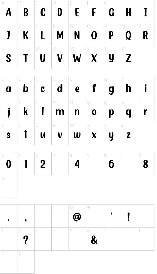 Happy Lucky font character map