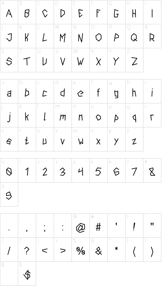 Insurgence Thin font character map