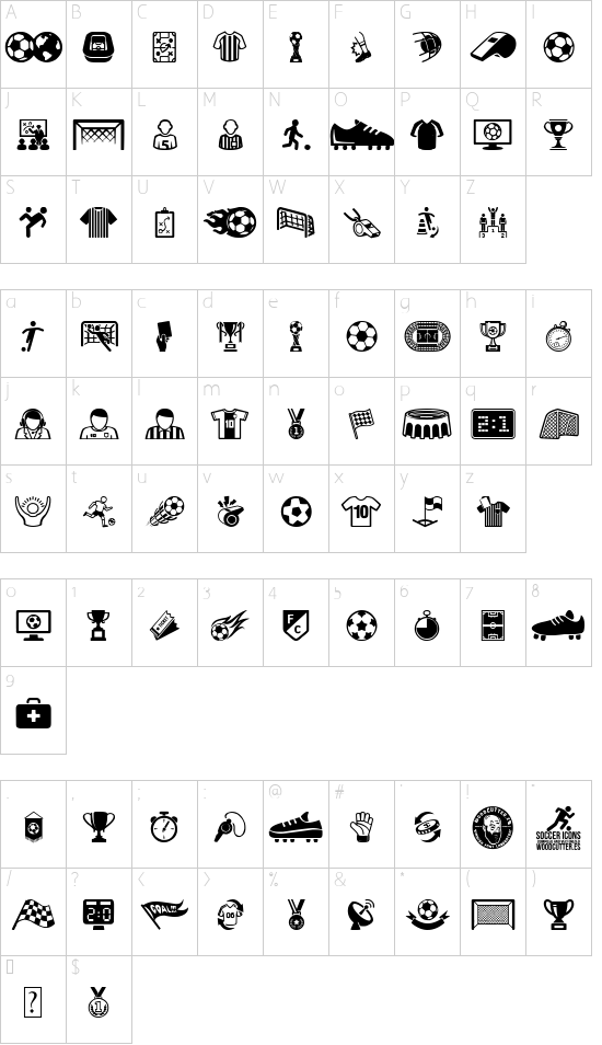 Soccer Icons font character map