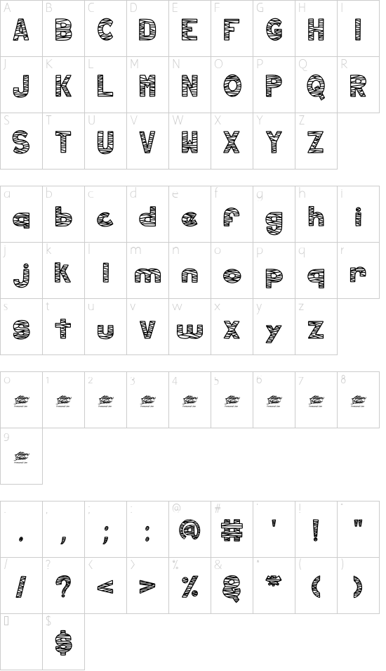 hollow mummy display - Personal Use font character map