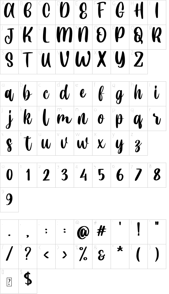 Valentine Blooms Demo font character map