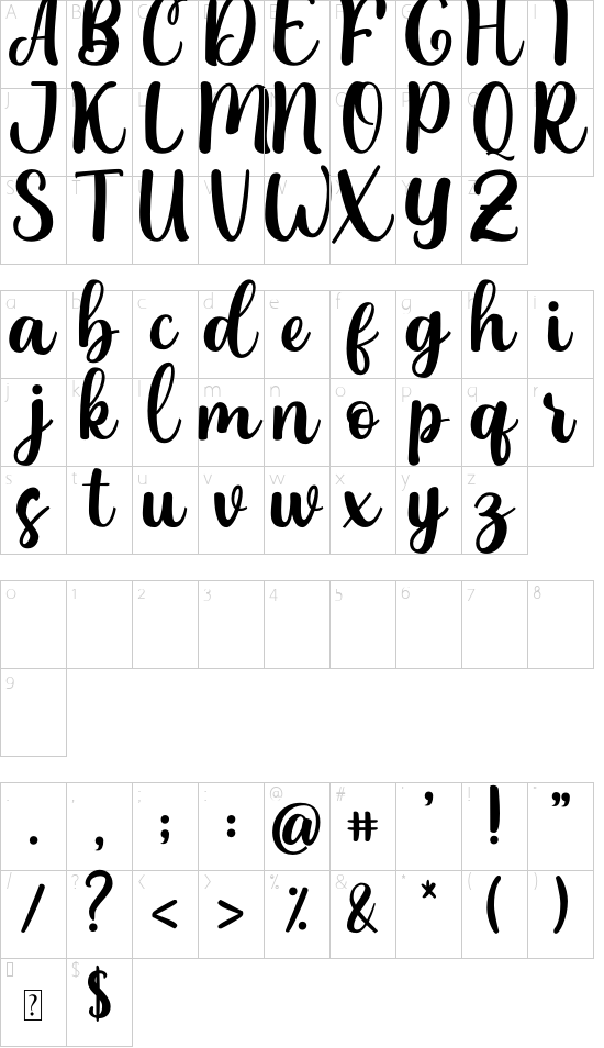 Grassias Demo font character map