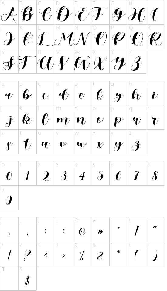 Verali Regular font character map