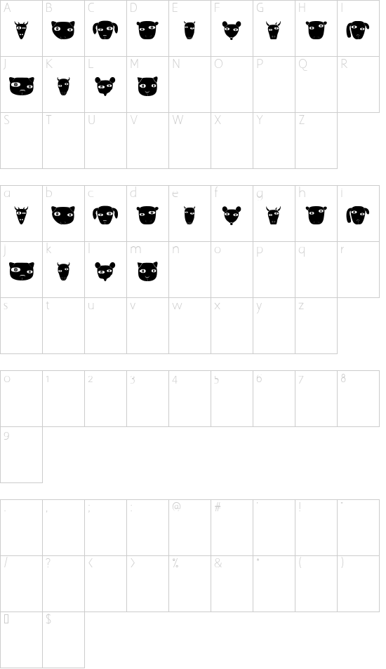 Nature Regular font character map