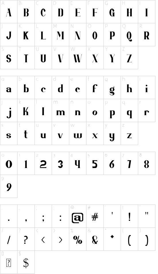 Mirai Futura font character map