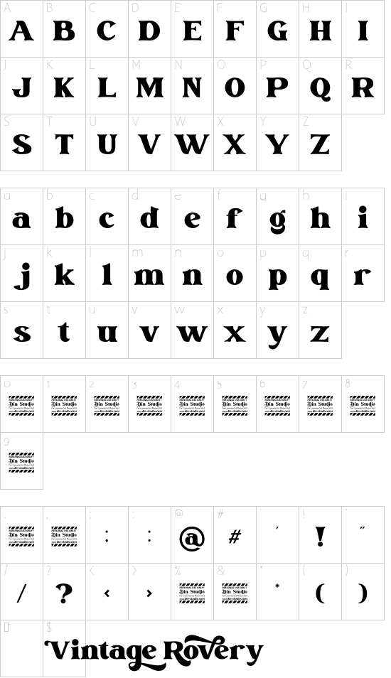 Vintage Rovery Personal Use font character map