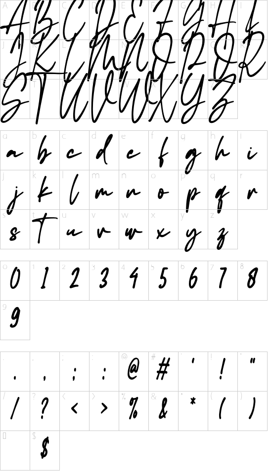 Maradona Signature font character map