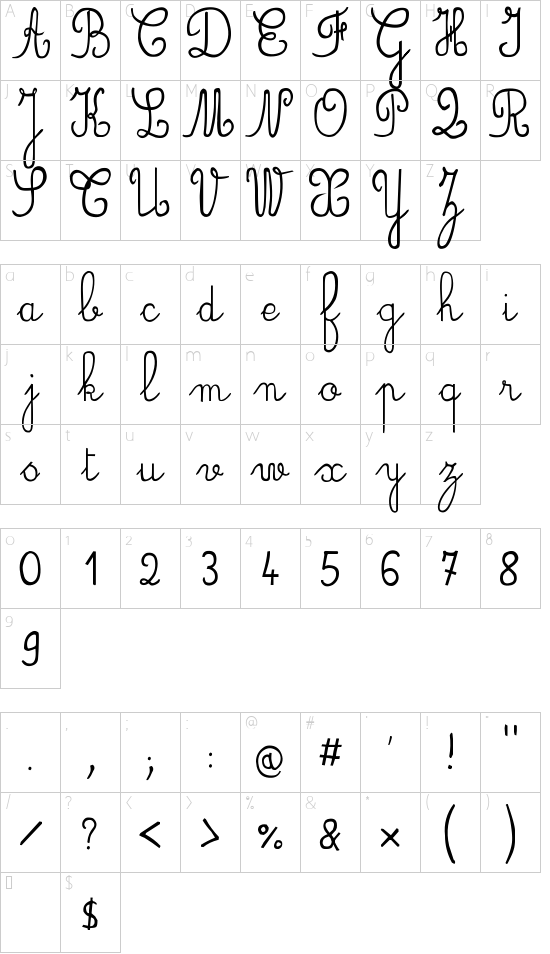 JBCursive font character map
