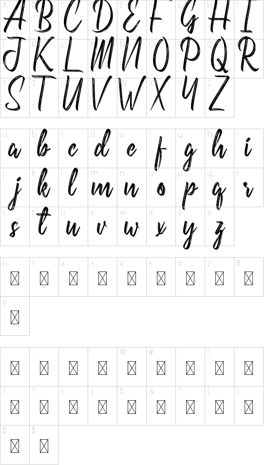 Disgracefull Demo font character map