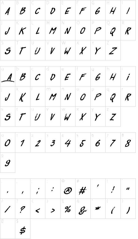 Surfbars font character map
