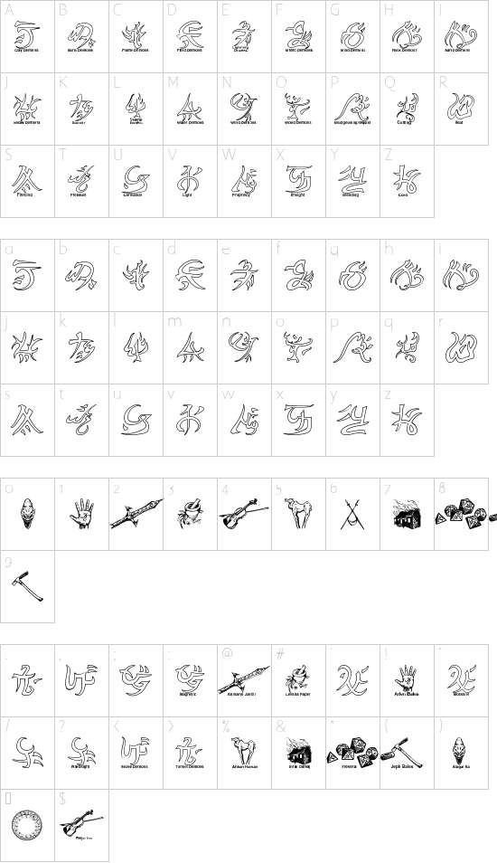 Warded Man Hollow font character map