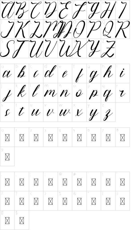 Quickstep Demo font character map