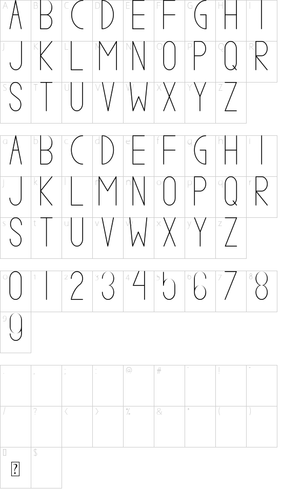 VALKRIE DUE demo font character map