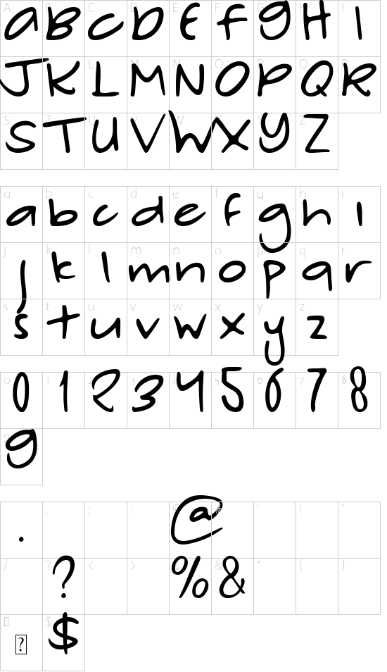 Zebora demo font character map