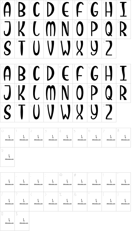 Snacky Shack font character map