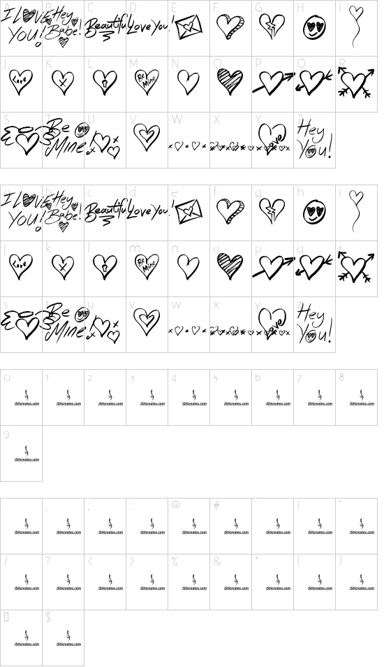 Hey Babe font character map