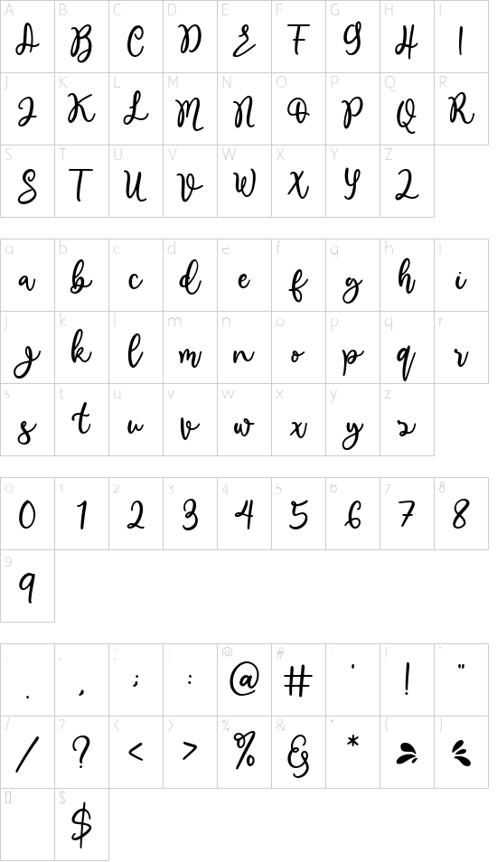 lesthary font character map