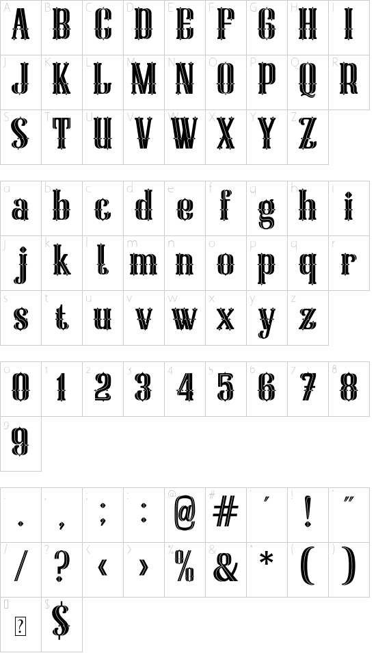 gladhyte font character map