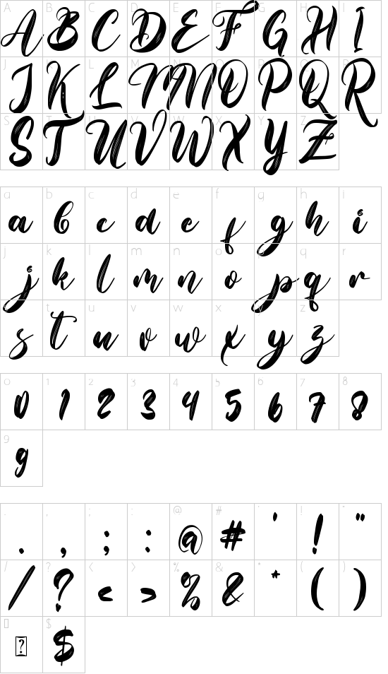 Brigitha font character map