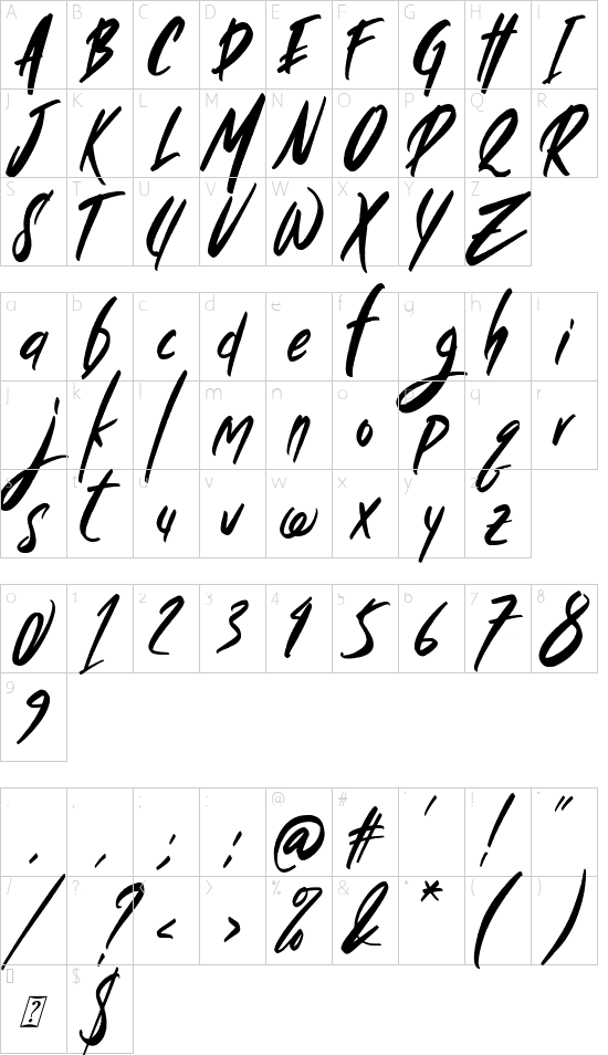 Wild Crow Italic font character map