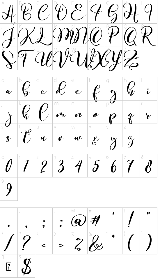 Bolognese font character map
