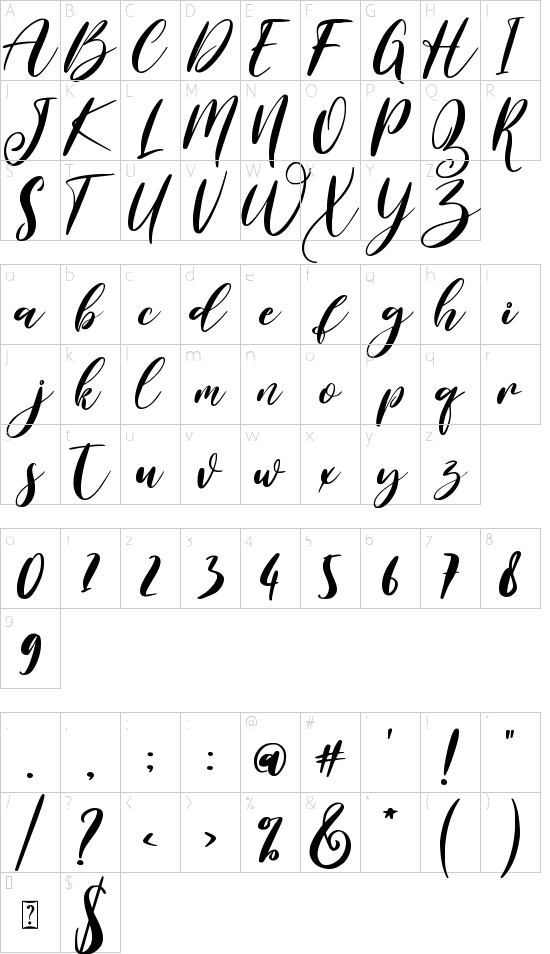 Britney Valentine font character map