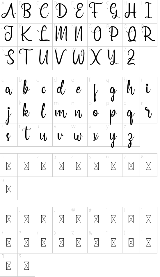 Daringness Demo font character map