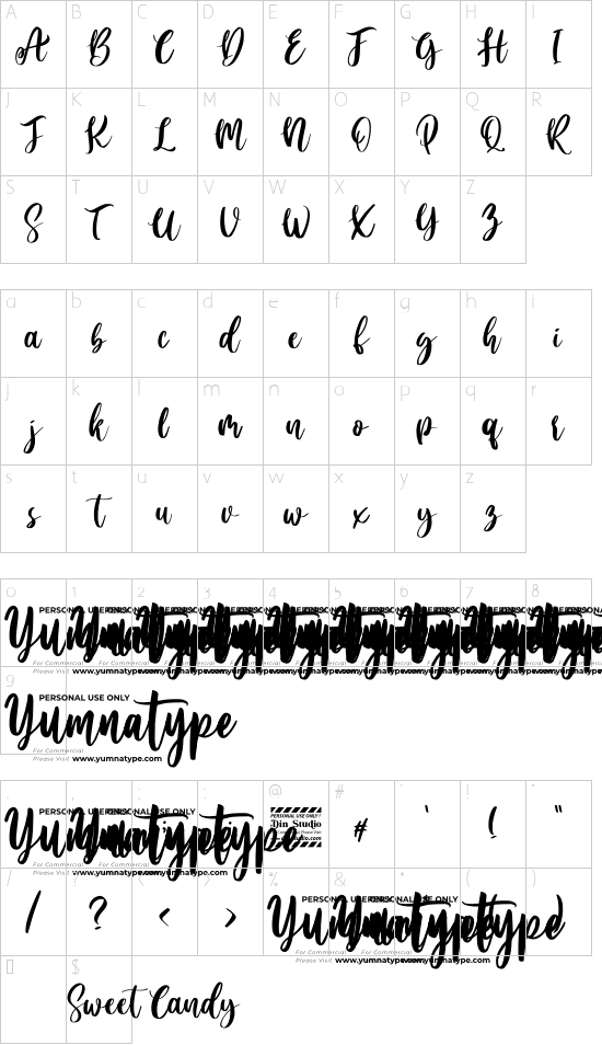 Sweet Candy Personal Use font character map