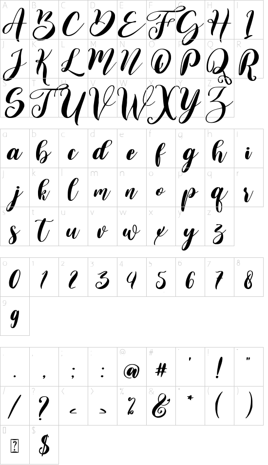 Valentine Sweet font character map