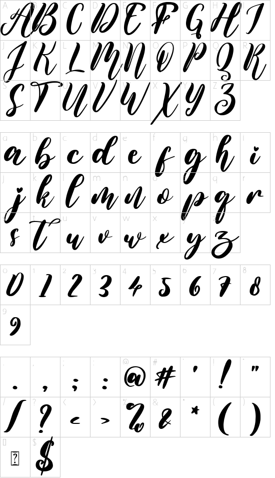 Valentine Wonder font character map