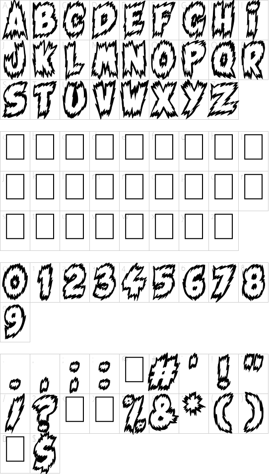 Tales of Scare FX font character map