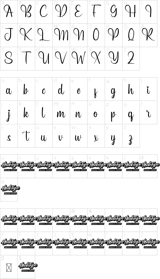 Anytime Soon Demo font character map