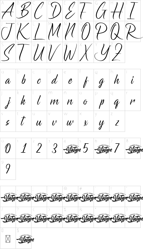 Bartley Green Demo font character map
