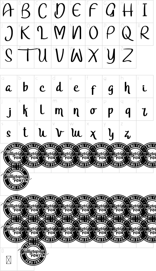 Djonathan Demo font character map