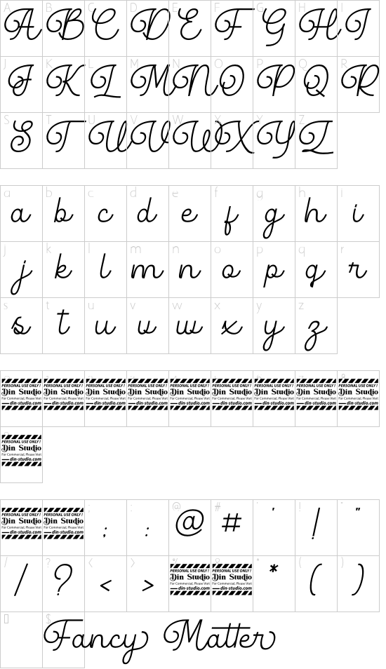 Fancy Matter personal use font character map