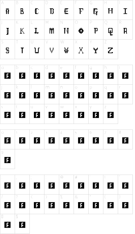 Gears font character map