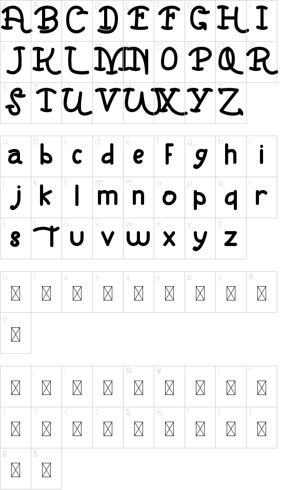 Playground Kids Demo font character map