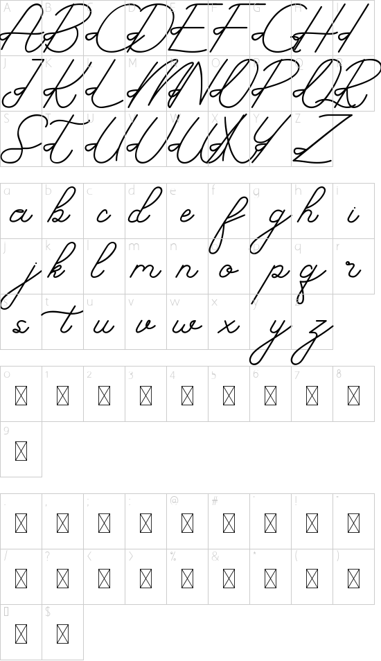 Subtle H Demo font character map