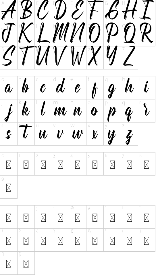 Tillamook Demo font character map