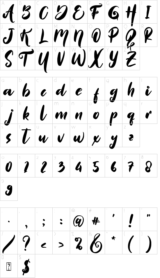 Valentine Dinner font character map