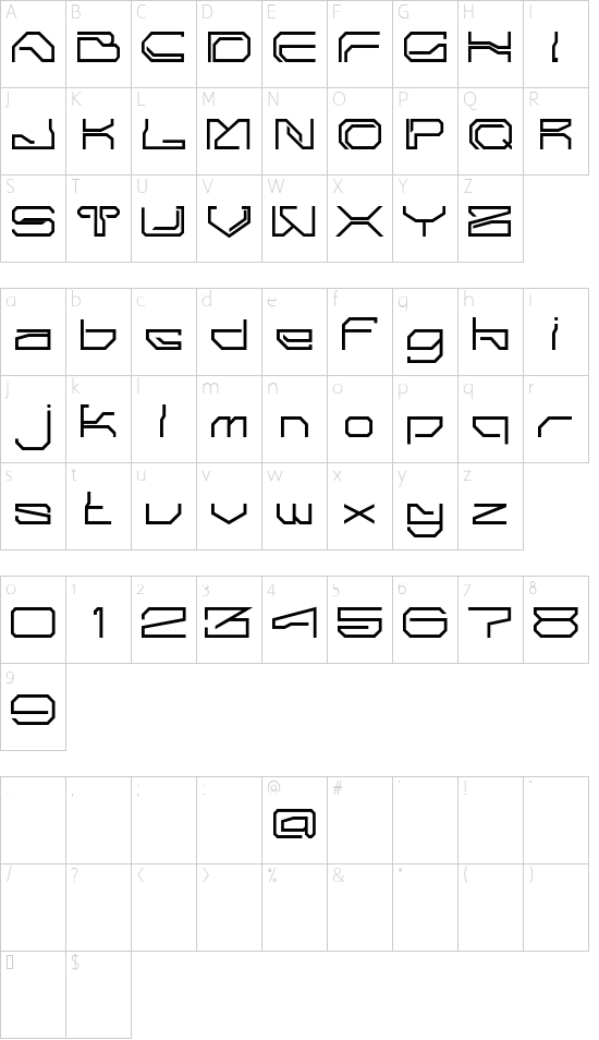 Hello Space font character map